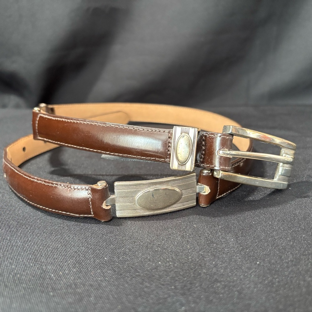Vintage 90s Brighton Brown Leather Belt with Silver Tone Concho Western Accents